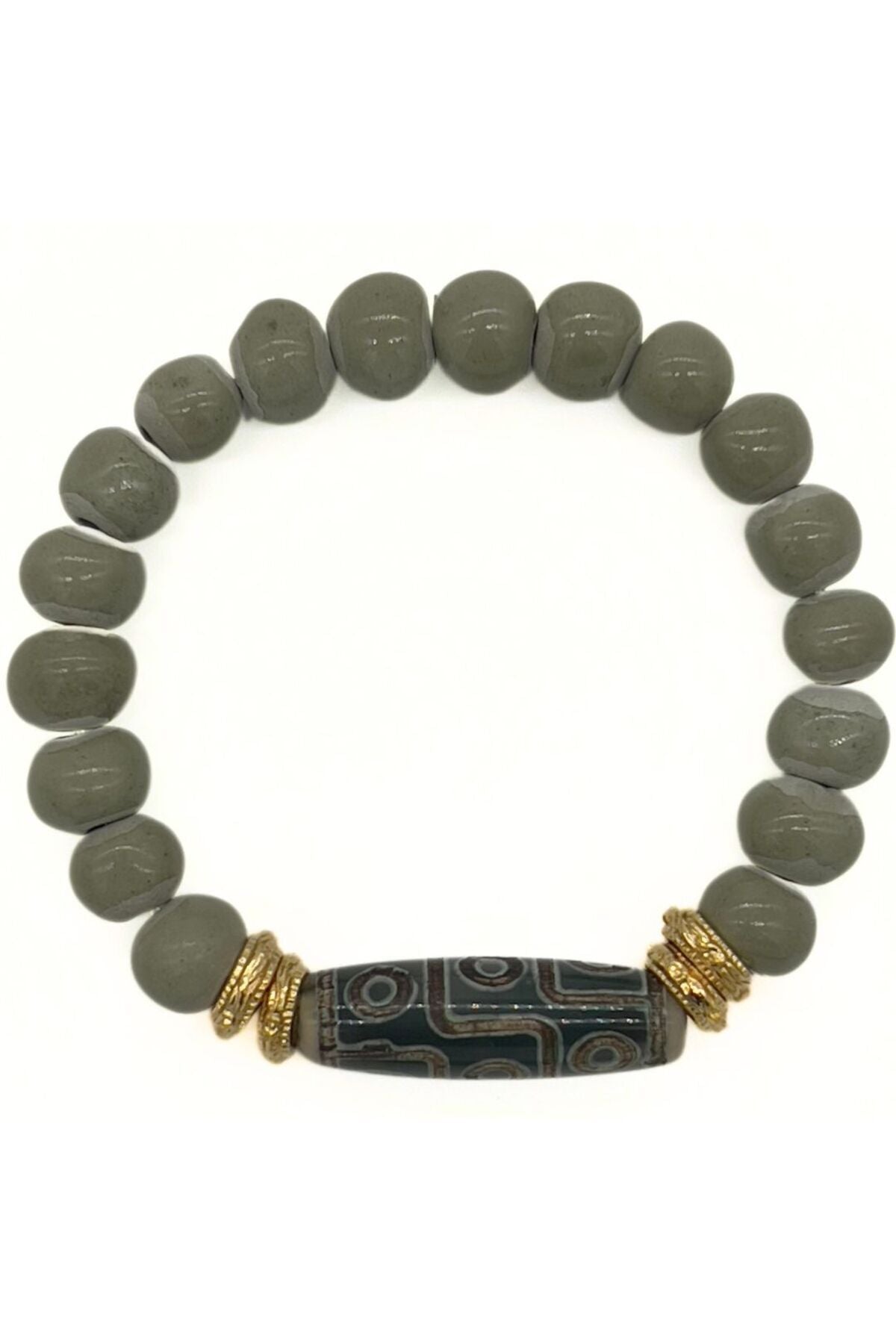 Bastia Bracelet Doğal Tibet Akik Taşı ve Toprak Boncuklu Bileklik
