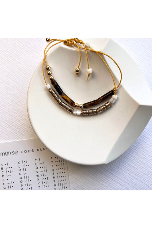 Points d'Amour Doğal Sedef ve Lav Taşlı Kişiselleştirilebilir Mors Alfabesi Bileklik