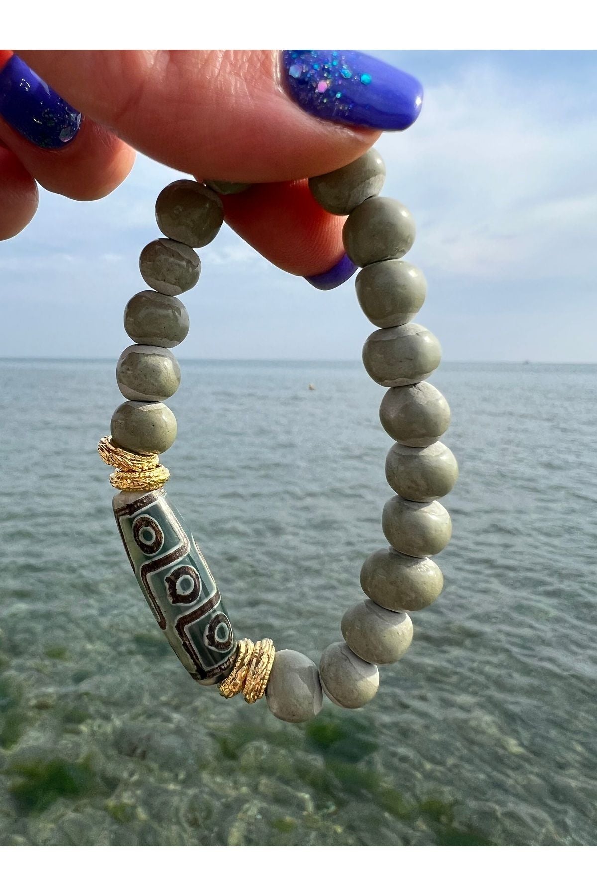Bastia Bracelet Doğal Tibet Akik Taşı ve Toprak Boncuklu Bileklik