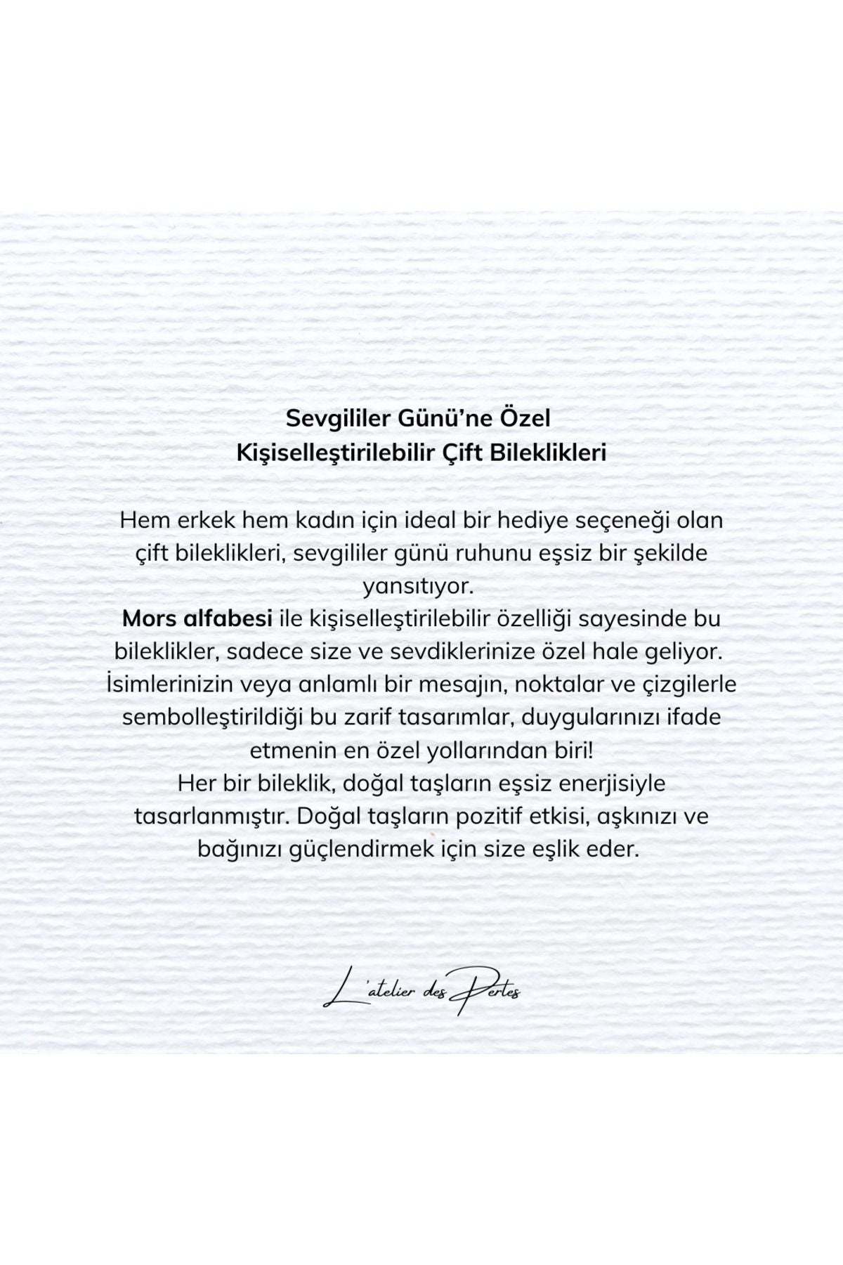 Chiffre d'Amour Doğal Mercan ve Hematit Taşlı Kişiselleştirilebilir Mors Alfabesi Bileklik