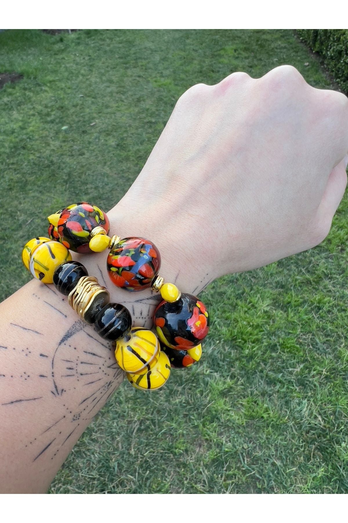 Ajaccio Bracelet El Yapımı Hint Cam Boncuk Bileklik
