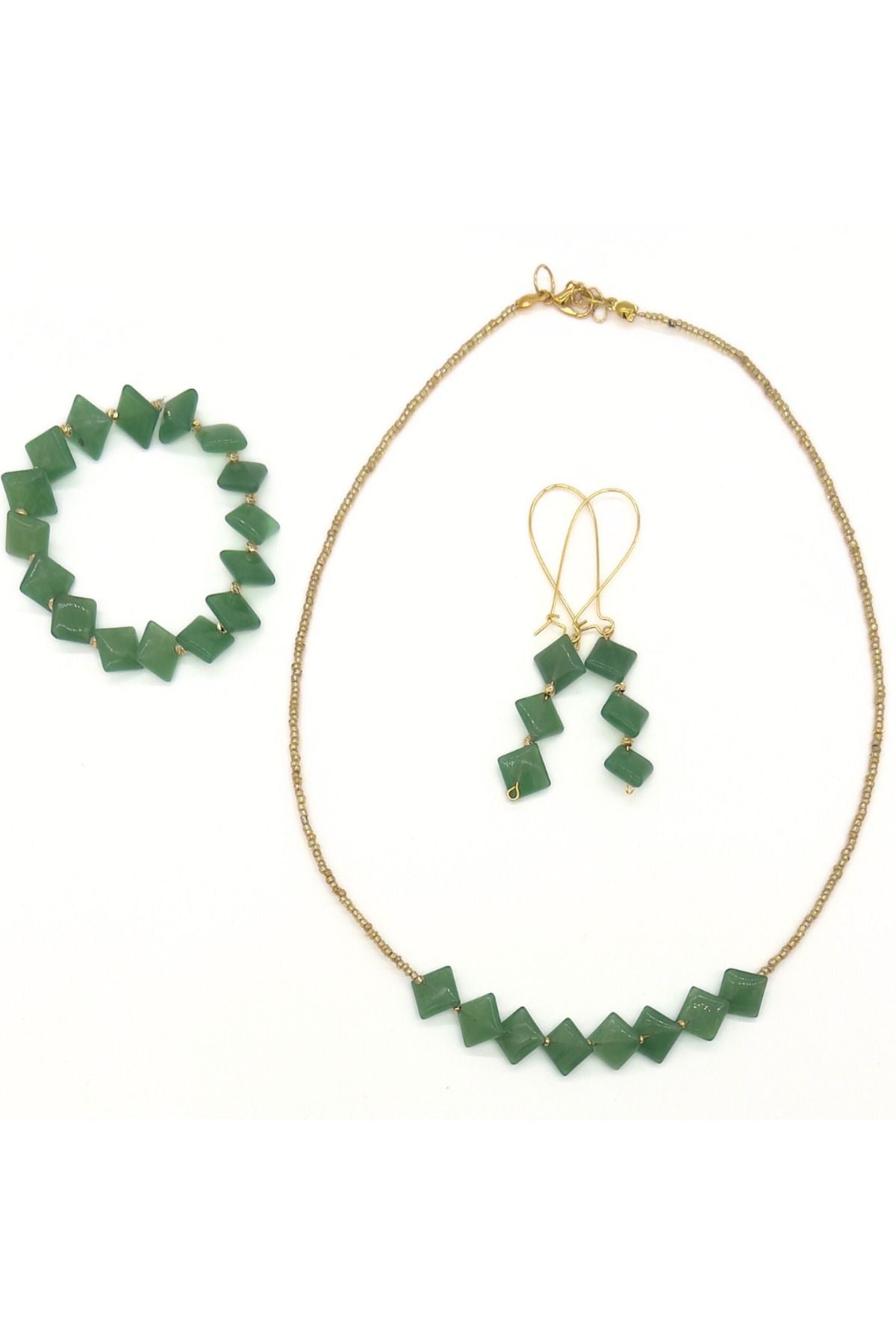 La Rochelle Necklace Kare Kesim Doğal Aventurin Taşlı Kolye