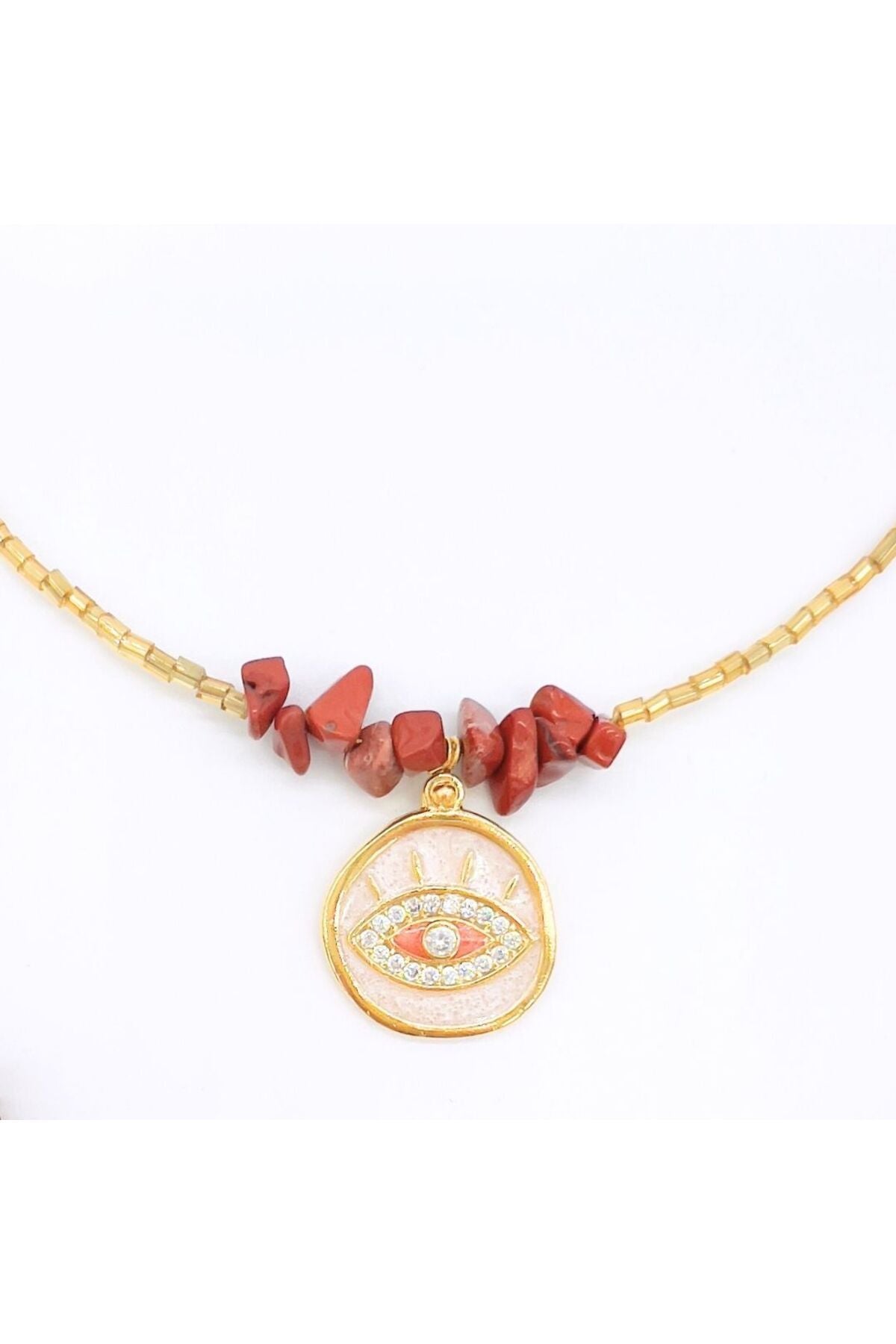 Lanister Necklace Kırmızı Jesper Doğal Taşlı Mineli Göz Kolye