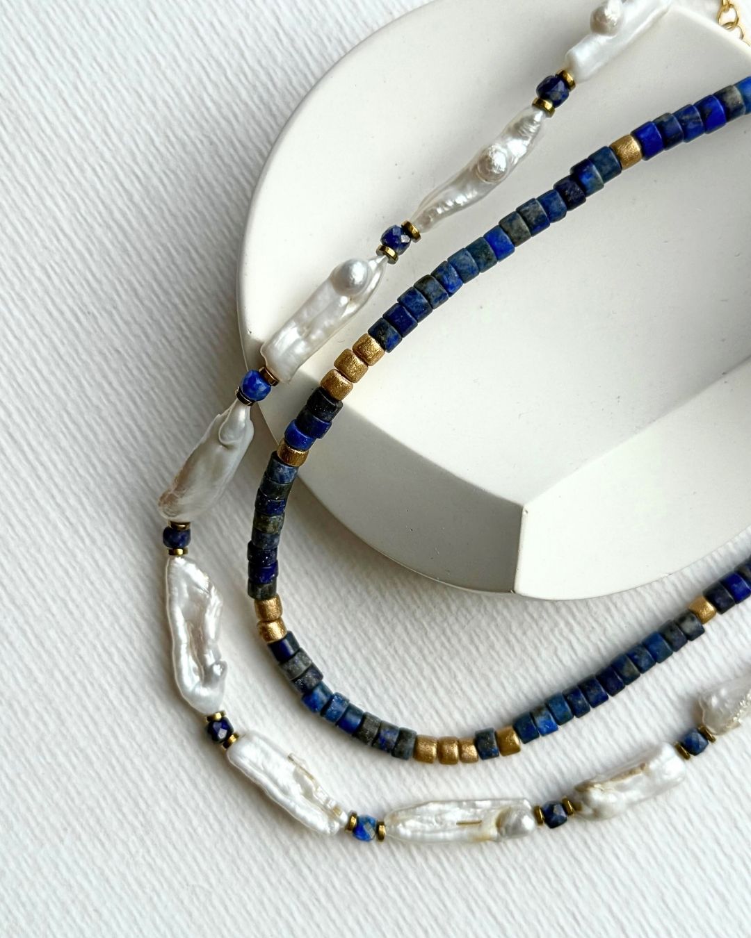 Brume Lapis Lazuli ve Barok İncili Kolye