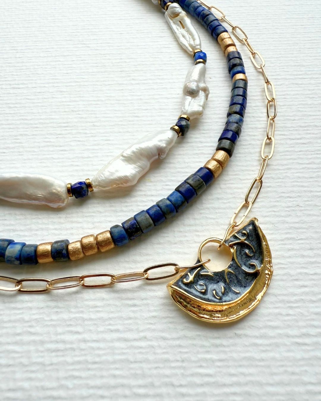 Brume Lapis Lazuli ve Barok İncili Kolye