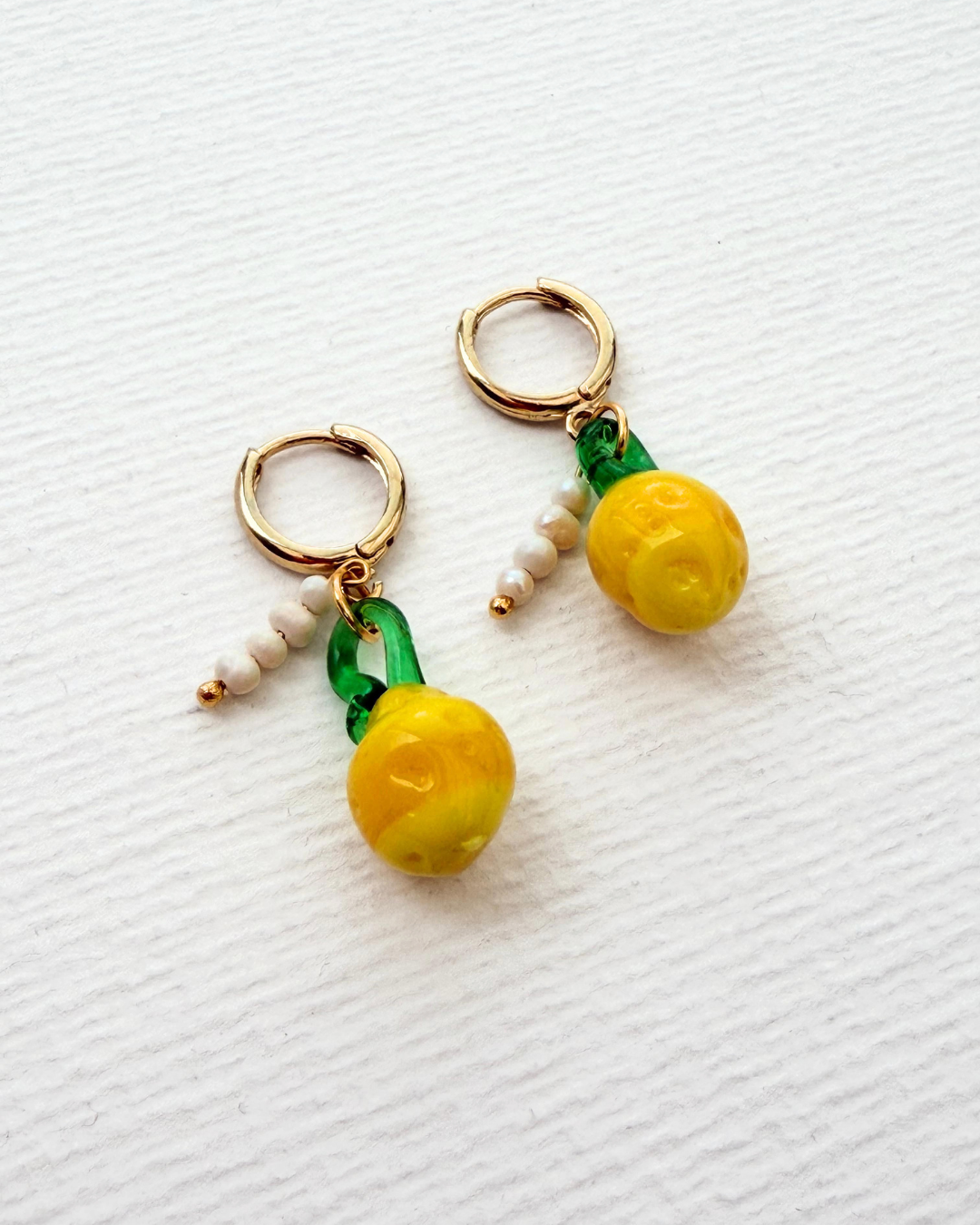 Citron Murano Cam Limon ve İncili Küpe