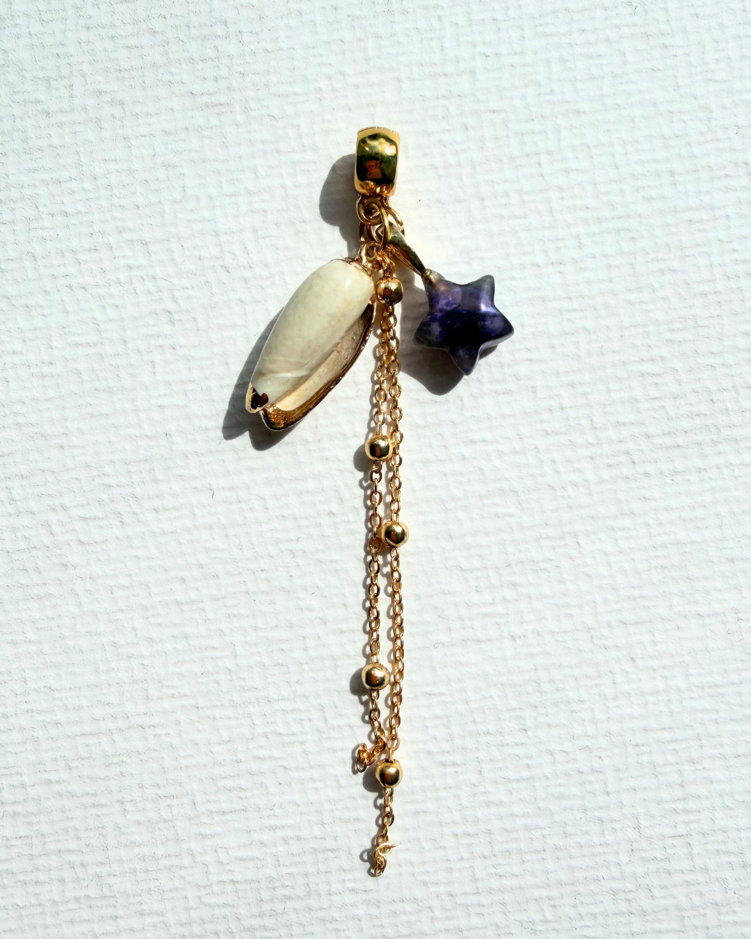 Golden Tide Ametist Taşlı ve Midye Kabuklu Charm