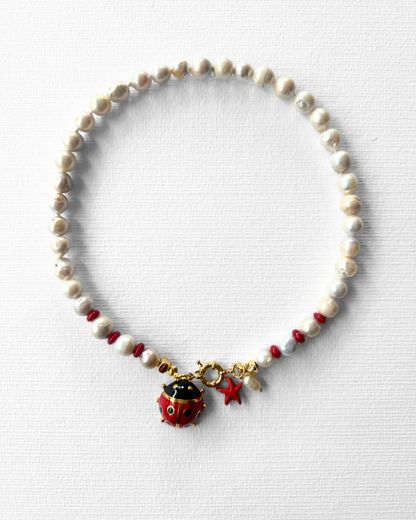 Coccinelle Barok İncili Mercan Taşlı Kolye