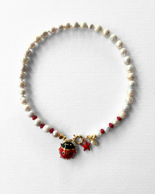 Coccinelle Barok İncili Mercan Taşlı Kolye