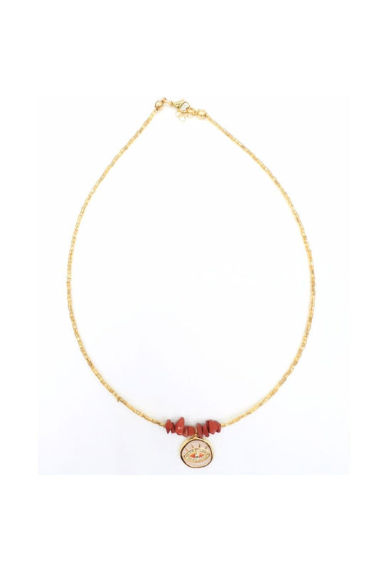 Lanister Necklace Kırmızı Jesper Doğal Taşlı Mineli Göz Kolye