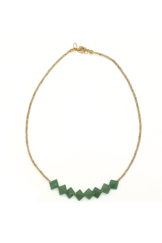 La Rochelle Necklace Kare Kesim Doğal Aventurin Taşlı Kolye
