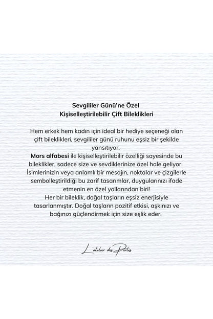 Chiffre d'Amour Doğal Mercan ve Hematit Taşlı Kişiselleştirilebilir Mors Alfabesi Bileklik