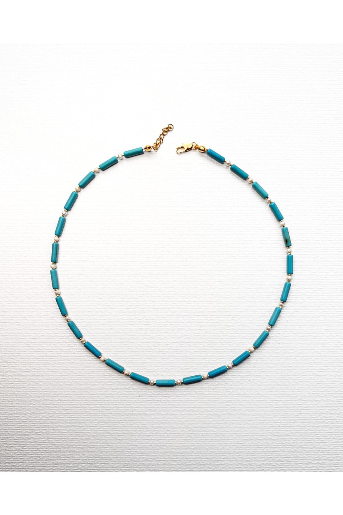 TurquoiseDeux Turkuaz Taşlı ve Kum İncili Kolye