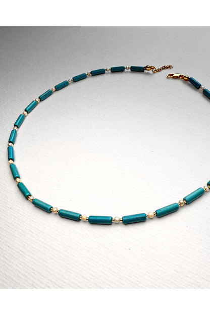 TurquoiseDeux Turkuaz Taşlı ve Kum İncili Kolye