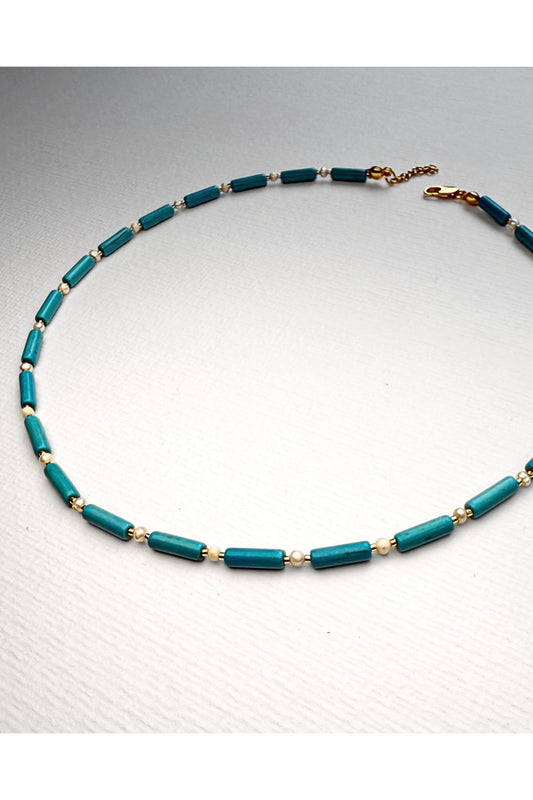 TurquoiseDeux Turkuaz Taşlı ve Kum İncili Kolye