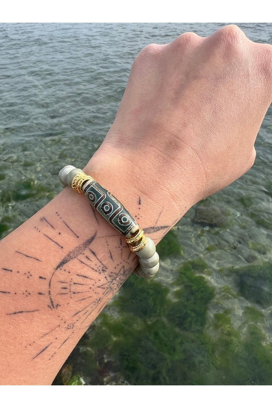 Bastia Bracelet Doğal Tibet Akik Taşı ve Toprak Boncuklu Bileklik