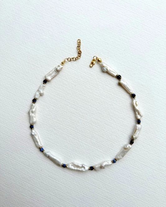 Brume Lapis Lazuli ve Barok İncili Kolye