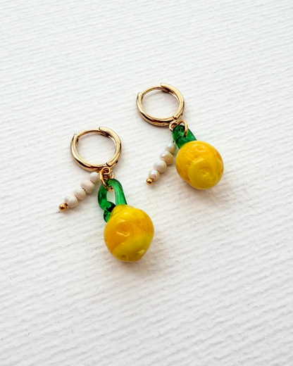 Citron Murano Cam Limon ve İncili Küpe