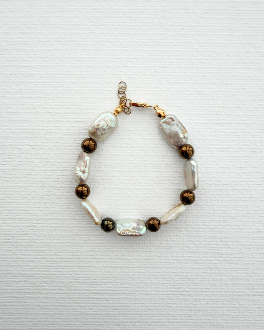 Luster Barok İncili ve Doğal Hematit Taşlı Bileklik